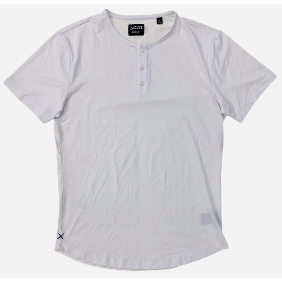 Cuts Clothing Men's Curve Hem Henley 4 Way Stretch Tee T-Shirt in White - Picture 5 of 7